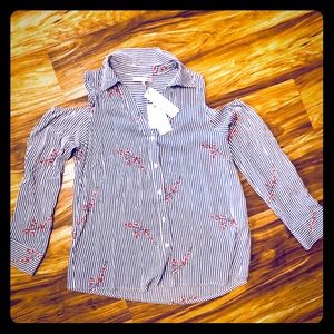 NWT Cold Shoulder button down floral striped top